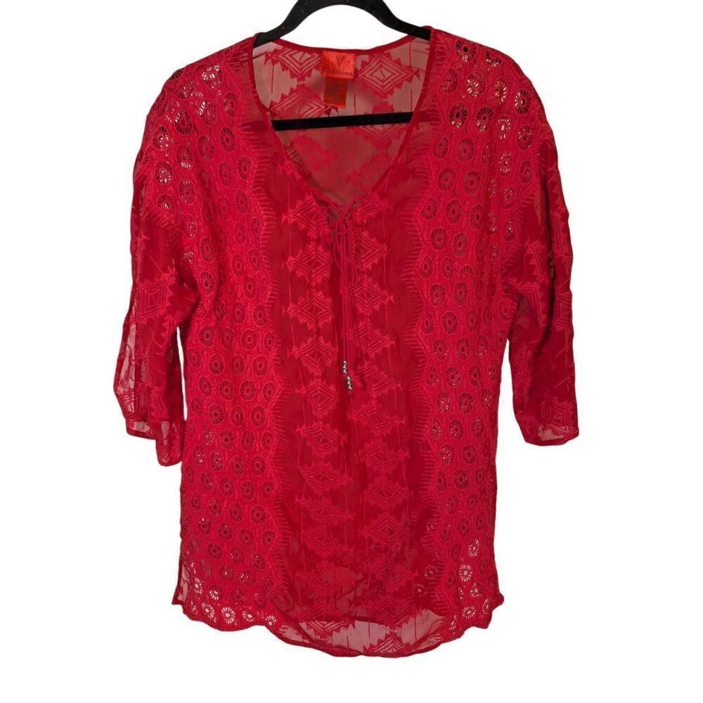 V Cristina Black Lace Romantic Blouse Size Large
